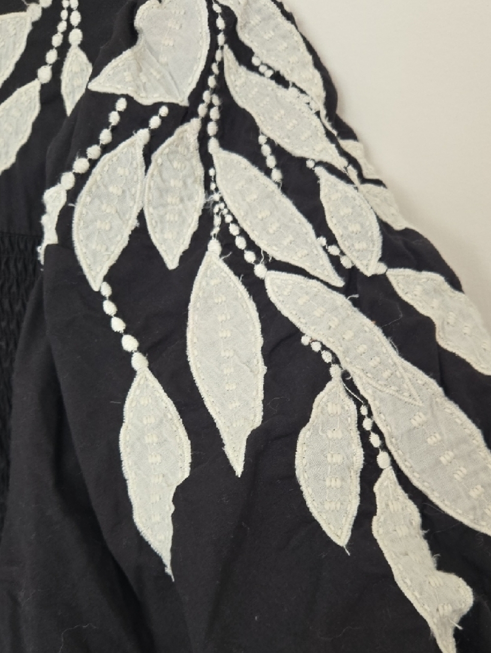Anthropologie Black Embroidered V-Neck Puff Sleeve Cotton Dress Boho chic 2X - Picture 6 of 9